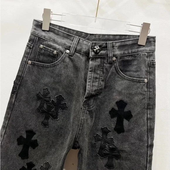 Chrome Hearts Dark Gray Jeans with Black Crosses